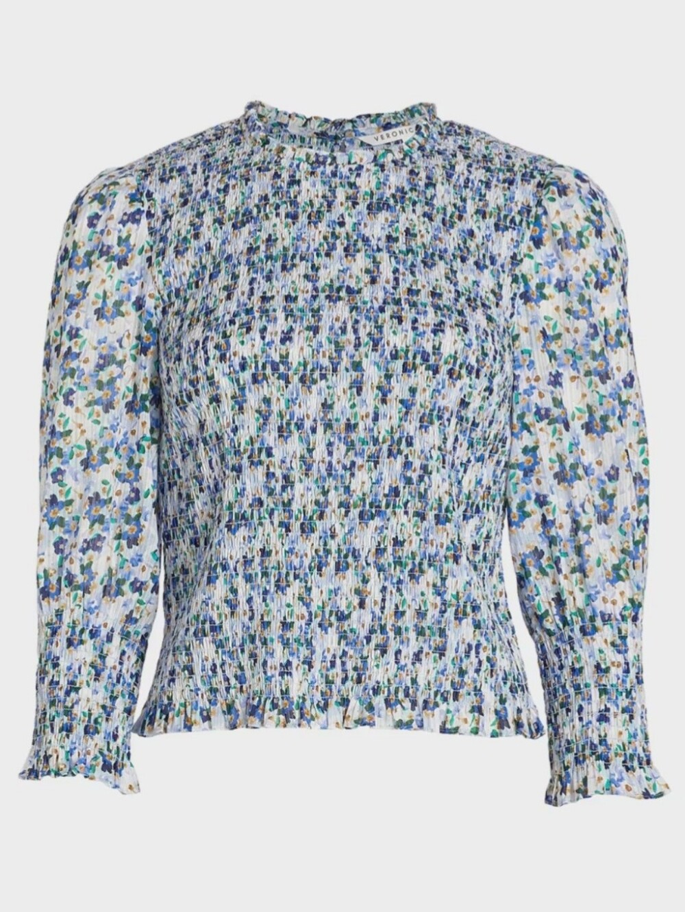 Veronica Beard Kali Smocked Three-quarter Sleeve Floral Top Size 2